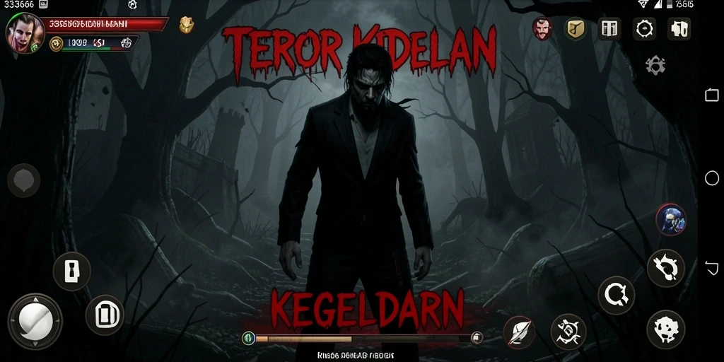 Tangkapan layar gameplay 333666 menampilkan suasana kegelapan yang menegangkan.