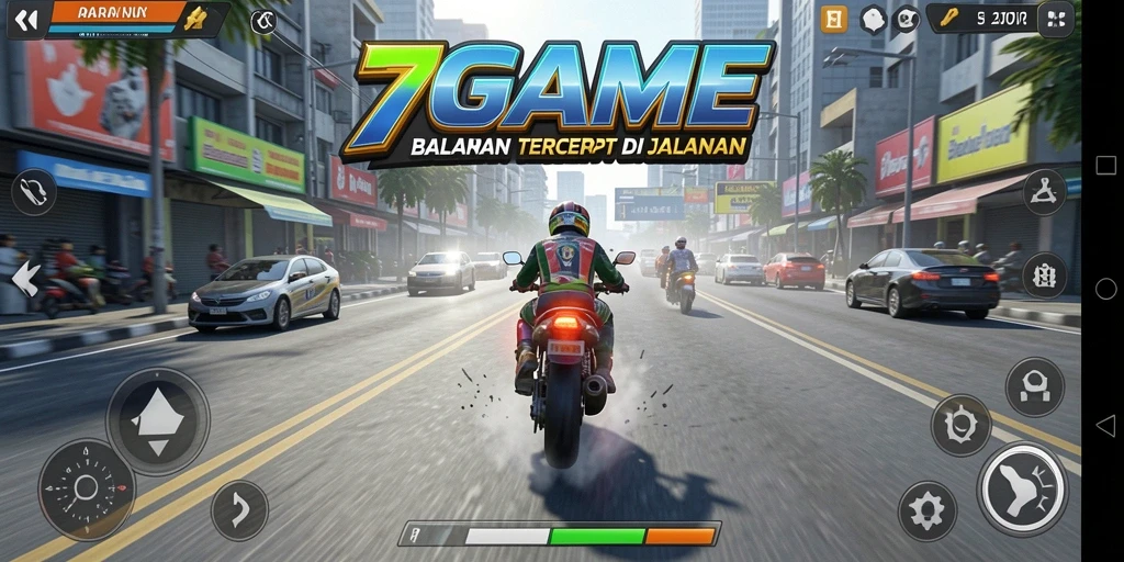 Screenshot dari gameplay seru dalam balapan motor.