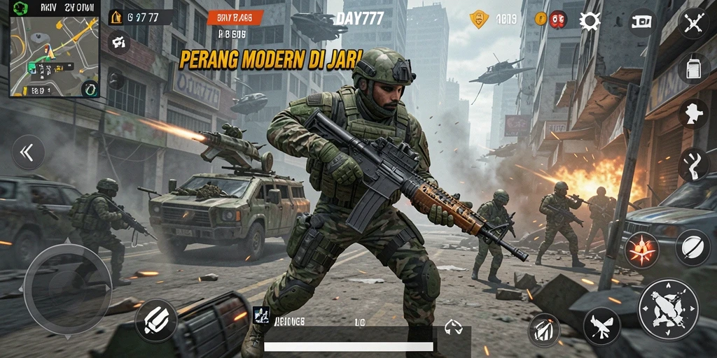 Gameplay DAY777 menampilkan aksi tembak-menembak yang mendebarkan.