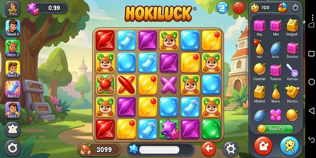 Tangkapan layar gameplay HOKILUCK dengan aksi mencocokkan yang seru.