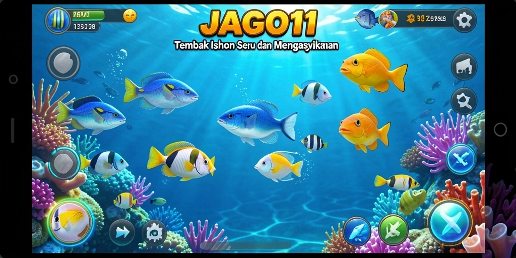 Tampilan gameplay JAGO11 menembak ikan yang seru dan menantang.