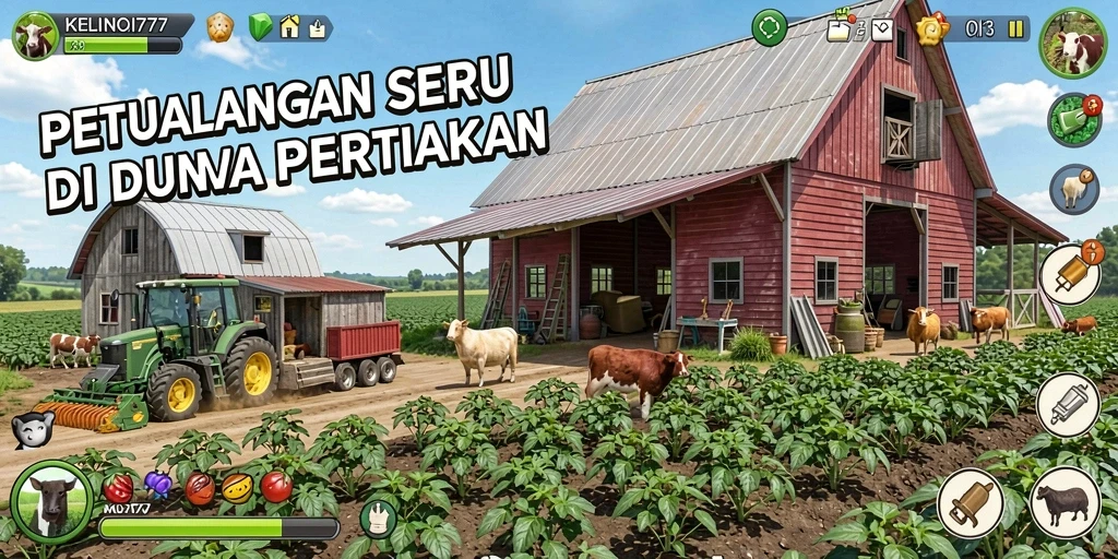 Screenshot gameplay KELINCI777 dengan suasana pertanian yang indah.
