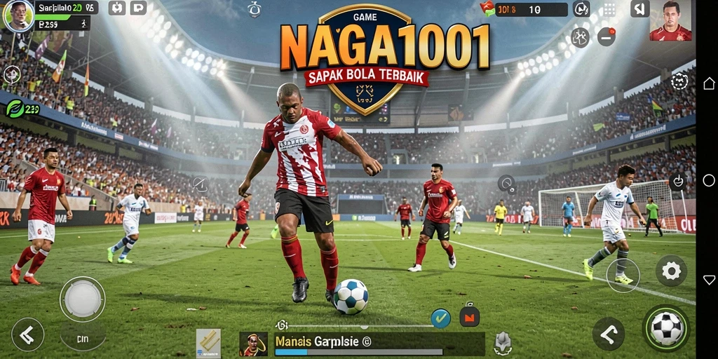 Tangkapan layar gameplay NAGA1001 yang menampilkan aksi sepak bola seru.