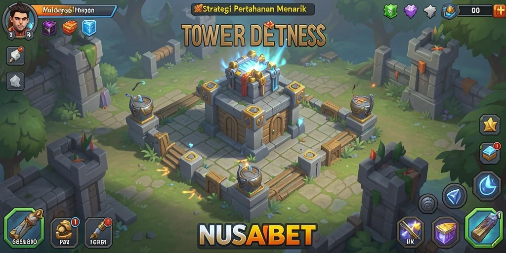 Screenshot gameplay menegangkan dalam NUSABET Tower Defense.