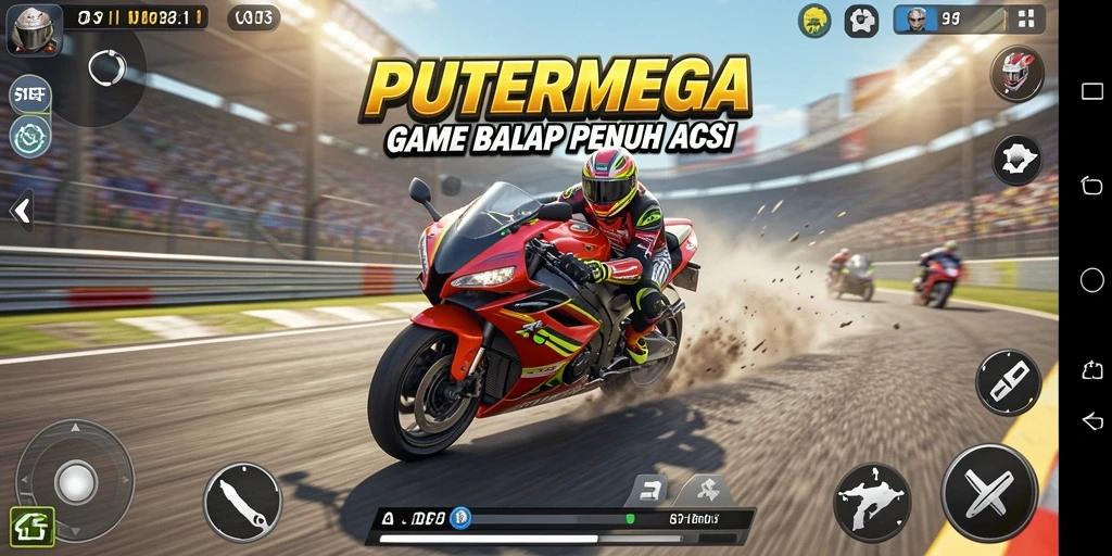 Tampilan gameplay seru dari game balap motor PUTERMEGA.