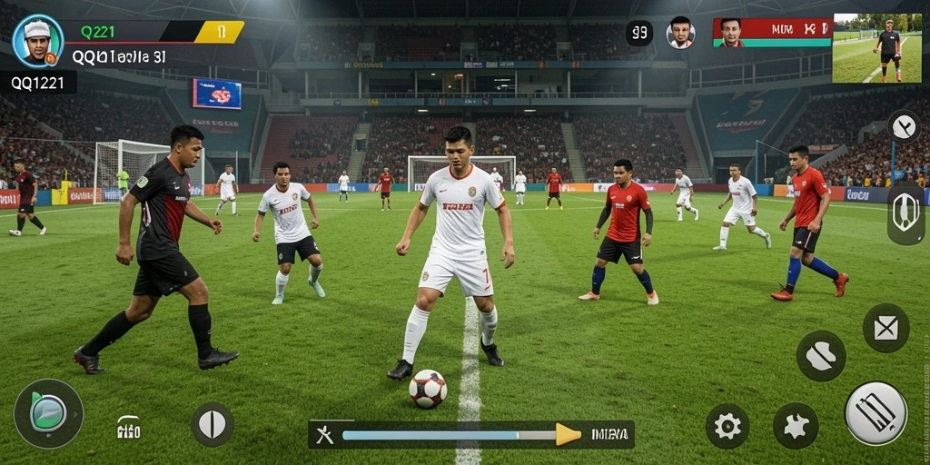 Tampilan dinamis saat bermain sepak bola di QQ1221.