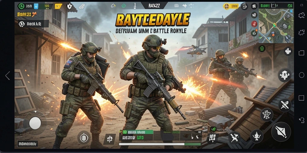 Screenshot RAYA22 menunjukkan aksi pertempuran seru dengan pemain yang bertempur di arena.