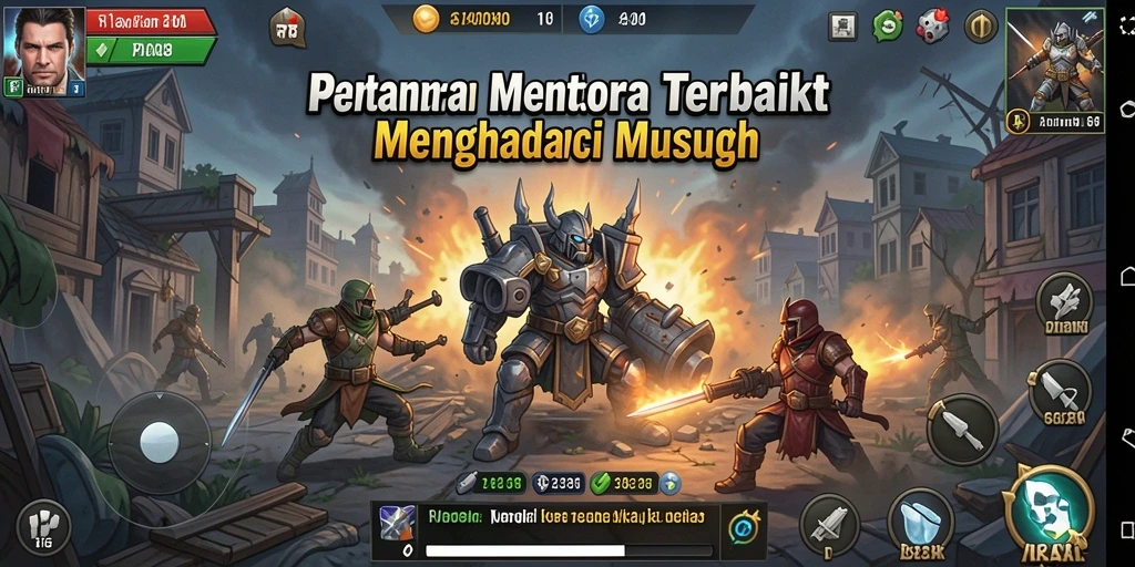 Screenshot gameplay RP8 dengan menara pertahanan beraksi melawan serangan musuh.