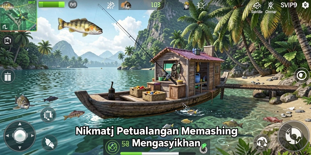 Tampilan gameplay menarik di SVIP9 saat menangkap ikan.