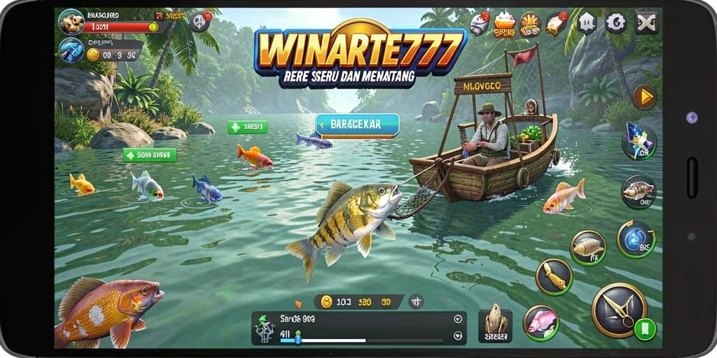 Screenshot gameplay WINRATE777 menampilkan suasana memancing yang seru dan menegangkan.